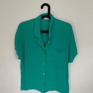 WILFRED FREE teal short sleeve button up blouse size M